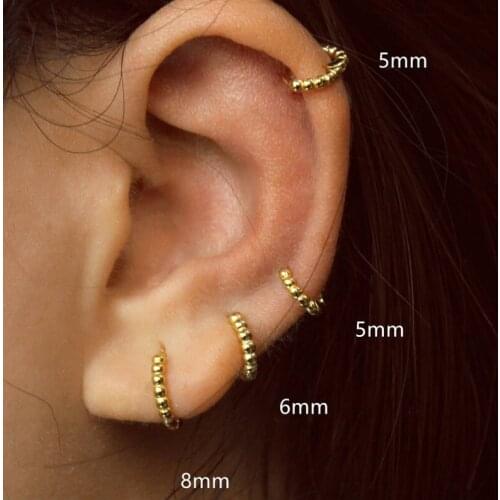 925 Sterling Silver Small Circle round bead Hoop Earrings For Women girls gold silver color fashion party Jewelry Gift wholesale