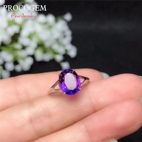 PROCOGEM Natural Amethyst Rings for women Party gifts 8x10mm 2.4Ct Genuine gemstone fine Jewelry 925 Sterling silver #650