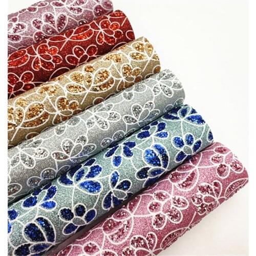 19*30CM sheet Shiny floral Chunky Glitter Fabric soft Leather For bag
