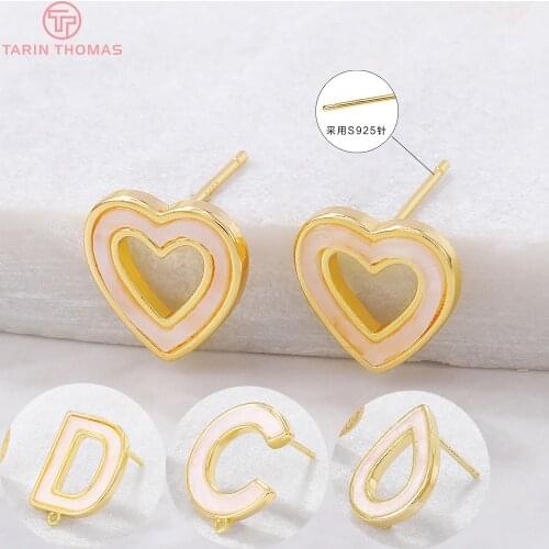 4PCS 12x16MM 14x16MM 24K Gold Color Brass Dripping Oil Letter Stud Earrings High Quality Diy Jewelry Findings Accessories