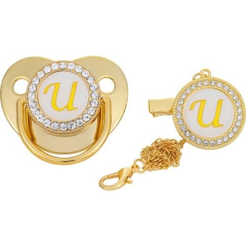 26 Name Initial Letter Pacifier With Pacifier Clip Baby Name Initial Dummy Soother BPA Free Silicone Luxury Baby Soothing Nipple