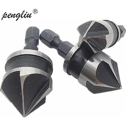 3pcs 1/4 Inch Hex Shank 5 Flute 90 Degree Chamfering Countersink Drill Bit Set 12mm 16mm 19mm Round Shank For Power Tool