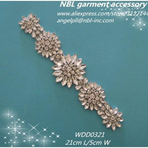 30PCS) Wholesale iron on bridal sash beaded sewing silver rhinestone crystal applique for wedding dresses sash WDD0321