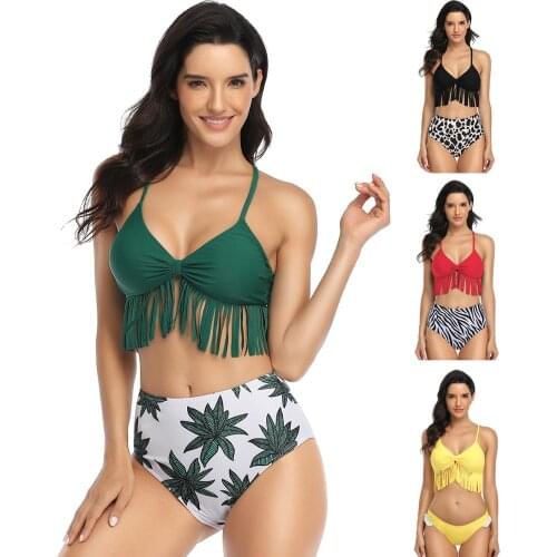 Fringed Bikini Split Swimsuit Sexy High Elasticity Durable One-Piece Swimsuit Yellow Printed Ruffled Bikini Cover Belly Swimsuit