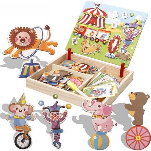 Baby Wooden Magnetic Puzzle Dress Up Clothes Change Jigsaw Puzzles Kids Early Education Sketchpad Toy for Children