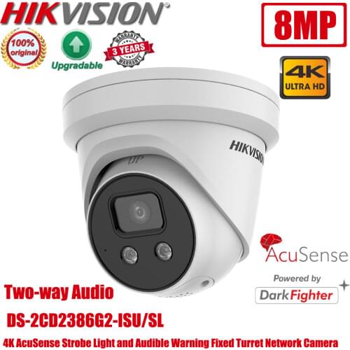 Hikvision DS-2CD2386G2-ISU/SL 4K 8MP POE DarkFighter AcuSense Strobe Light and Audible Warning Network CCTV IP Camera
