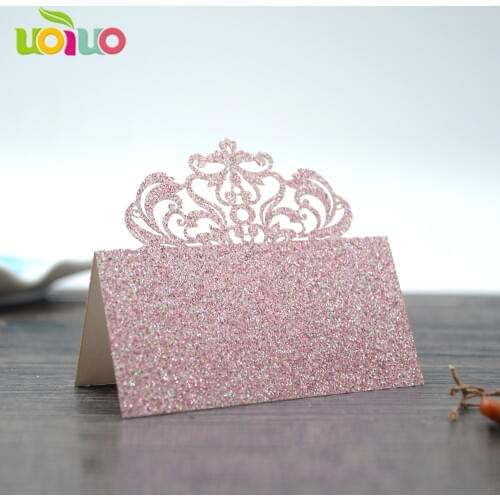 Customized 50Pcs crown Paper Vine Laser Cut Name Place Card Wedding Celebration Birthday Party Table Card Decor New Arrival