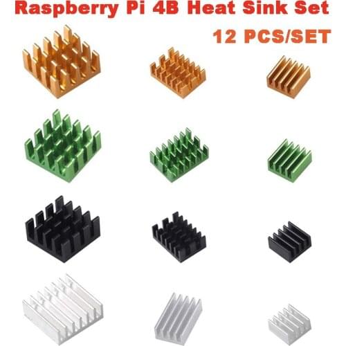 Heatsink Kit Cooling Cooler For Raspberry Pi 4B Aluminum Copper Heatsink Radiator Cooler Kit for Raspberry Pi 4 (Gold)