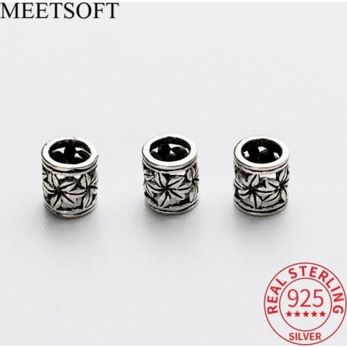 MEETSOFT Vintage 925 Sterling thai Silver Flower Hollow Spacer Beads of DIY handmade Making Finding Jewelry components Accessory