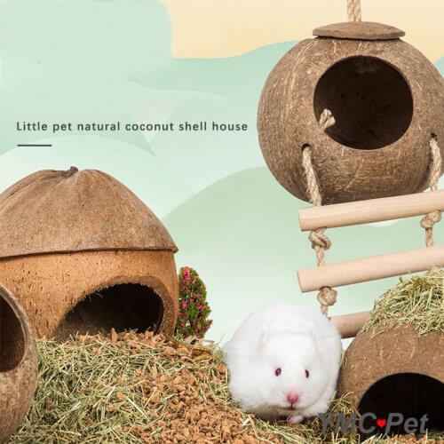 Hamster Natural Coconut House Small Pet Shed House Beds Guniea Pig Chewing Toy Hamster Accessories Bird Cages