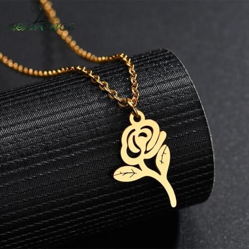 Nextvance 316L Stainless Steel Hollow Rose Pendant Necklace Gold Simple Maple Leaf Chain Necklaces For Women Jewelry