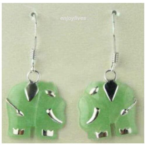 Wholesale good Natural Light Green gem 925 pendientes long sterling earring Elephant Pendant Earrings for women jewelry