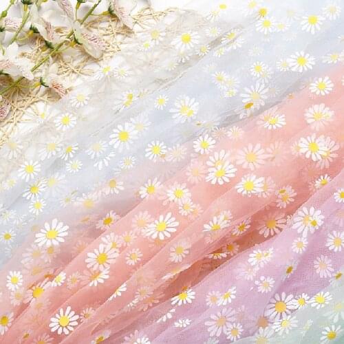 Daisy Printed Organza Fabric For Girls Summer Dress Princess Dress Handmade DIY Clothing Decoration Small Daisy DIY Tulle Hot
