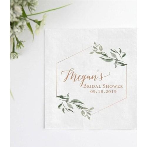 Personalized Geo Greenery Bridal Shower Napkins | Wedding Napkins | Rehearsal Dinner | Engagement Party Napkins | Rose Gold