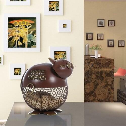 R7RC Lovely Cat Kitten Wine Cork Container Ornament Corks Storage Jar Box Organizer Home Decoration Metal Sculpture