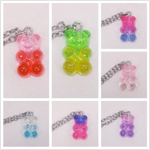 Handmade Gradient Color Candy 7 Color Cute Judy Cartoon Bear Charm Necklace for Women Girl Daily Jewelry Party Gifts