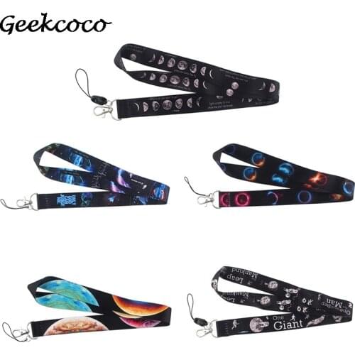 10pcs/lot J1795 Black Lanyard Moon Earth Astronaut Cell Phone Lanyard Strap Keychain Phone Keys Camera USB Badge Holder Wedding