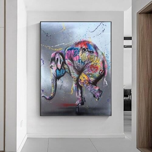 Elephant Graffiti Art Canvas Painting on The Wall Colorful Animal Posters and Print Wall Art Picture for Living Room Home Decor