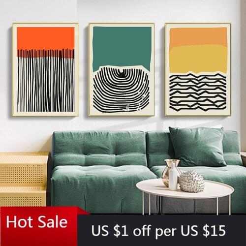 Modern Colorful Yellow Red Geometric Abstract Print Art Canvas Painting Wall Decor Pictures For Posters Aesthetic Room Decorativ