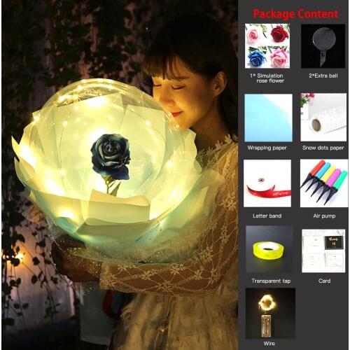 LED Luminous Balloon Rose Bouquet Transparent Bobo Ball Rose Valentines Day Gift Birthday Party Wedding Decoration Gift Balloons