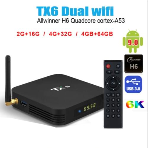 TV BOX TX6 smart TV box Allwinner H6 Quad core Android 9.0 2G 16G 32G 64G USB3.0 2.4G/5Ghz WiFi BT 6K Neftflix Set top box