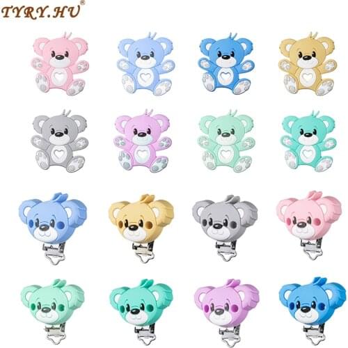 TYRY.HU 2Pcs Silicone Raccoon Teether with Pacifier Clips Baby Teething Pendant Baby Chew Toy Cartoon Nursing Necklace Pendants