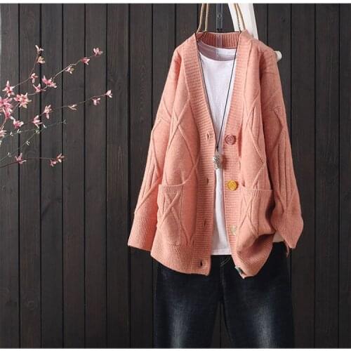 Urifens Autumn Clothing Womens New Western Style Knitted Cardigan 2021 New Korean Sweater Coat Pocket Thick Warm Poncho LYT57U