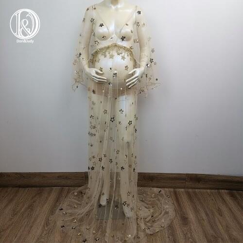 Don&Judy BOHO Vintage Tulle Star Maternity Dress for Photographers Sexy See Through Pregnant Dresses Party Evening Gown Shoot