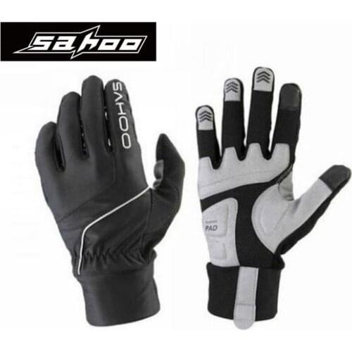 2017 SAHOO Cycling Gloves Warm Winter Fleece Adult Black Windproof Bicycle Full Finger Cycling Bike Gloves M L XL XXL