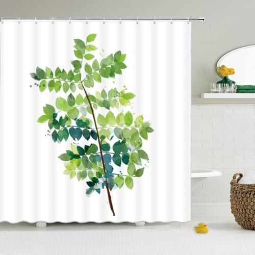 Green Plant leaves Shower Curtains Bath Curtain Bathroom 3D Printed Fresh Waterproof Polyester Cloth With Hooks Home Decor