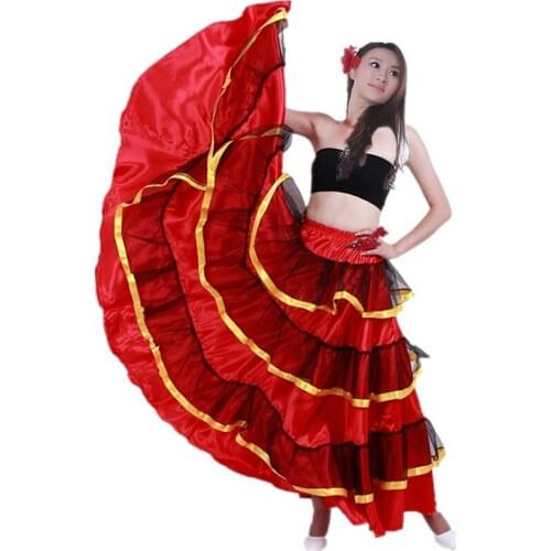 Spanish Bullfight Flamenco Skirts For Women Ballroom Belly Dance Dress Skirt Long Red Flamenco Dresses For Girls DL2882