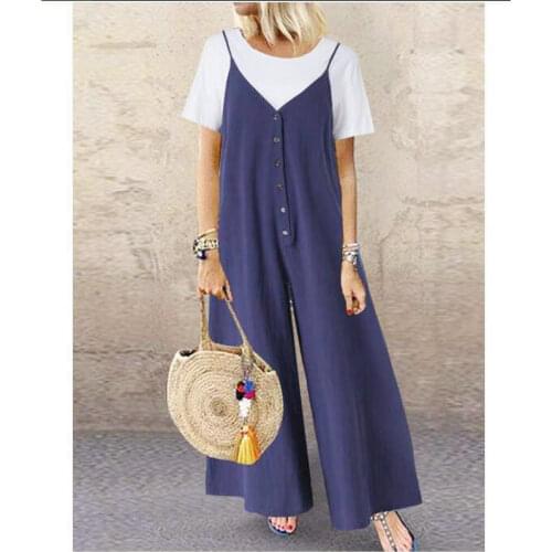 Plus size S-5XL women linen jumpsuit cotton casual loose lady jumpsuit linen women clothes summer width legs pants