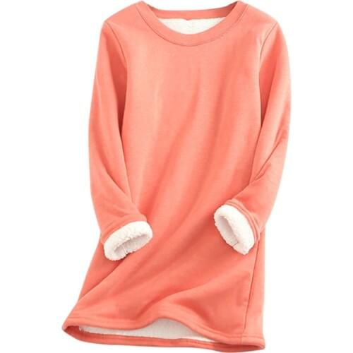 Womens Autumn Winter Warm Top Blouse Loose Thickened Velvet Solid Color Bottoming Shirt Plus Size Long Pullovers Casual Blusas