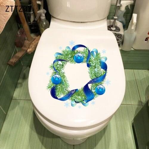 ZTTZDY 21.4×22.6CM Pine Branch Blue Ribbon Bell Ring Home Wall Stickers Decals Bathroom Toilet Decor T6-0013