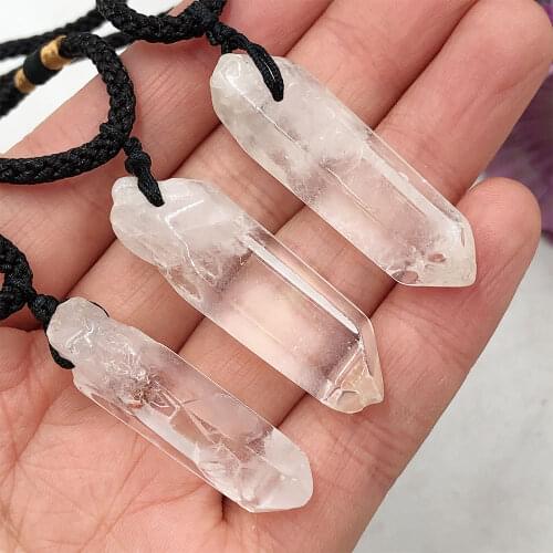 1pc Random Natural Clear Quartz Wand Terminated Point Stone Pendant Necklace Crystal Mineral Healing Reiki Gift Gemstone Crafts