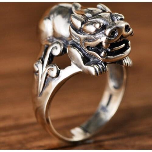 100%925 Silver Handicraft Ornaments Mink Men Atmospheric Thai Silver Retro Ring