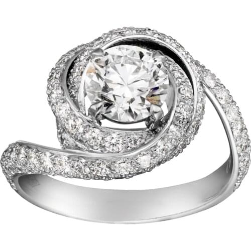 18K Au750 White Gold Ring Women Wedding Anniversary Engagement Party Ring Rotate Round Moissanite Diamond Elegant Trendy Cute