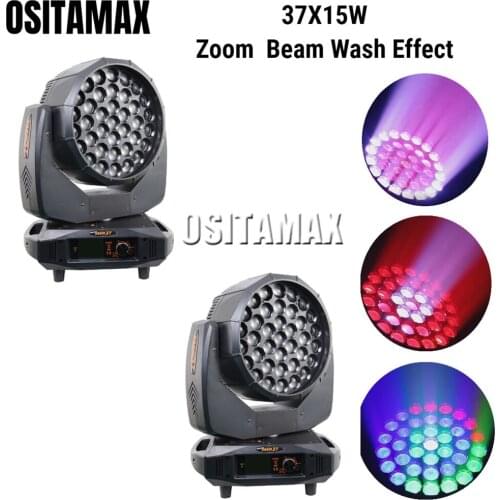 2PCS LED Disco Light Zoom Wash Moving Head Light 37x15w Beam Effect RGBW Honeycome LED Strobe Dyeing Function Stage Beam Light