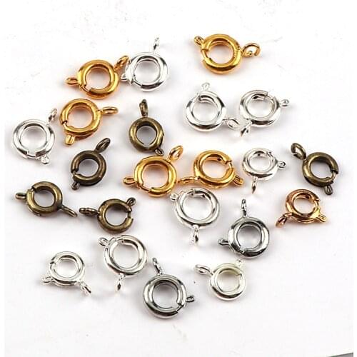 7mm Vintage Metal Round Spring Ring Clasp Buckle Hook DIY Bracelet Necklace Connectors Jewelry Findings