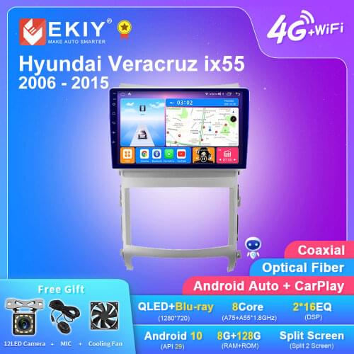 EKIY 1280*720 Android 10 Car Radio 6G+128G For Hyundai Veracruz ix55 2006- 2015 Multimedia Player Stereo GPS Navigation 2din DVD