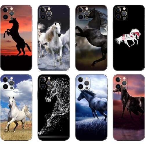 Black tpu case for iphone 5 5s se 2020 6 6s 7 8 plus x 10 XR XS 11 12 mini pro MAX back cover Horse galloping Horse