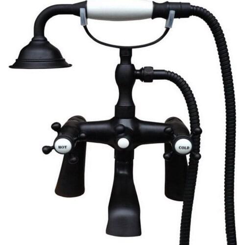 Black Oil Rubbed Brass Double Cross Handles Wall Mounted Claw Foot Bathroom Tub Faucet Mixer Tap With Handshower mtf502