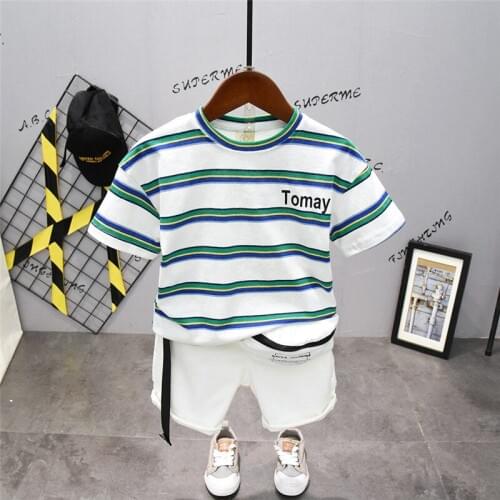2 3 4 5 6 Years Toddler Boys Sets Casual Striped Short Sleeve T-shirt Shorts Kids Clothing Summer Baby Children Suits 2020 New