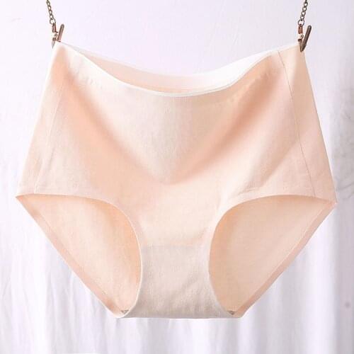 Breathable One-piece Women Underpants Silk Seamless Underwear High-waist Shaping Briefs Pure Color Elastic Panties