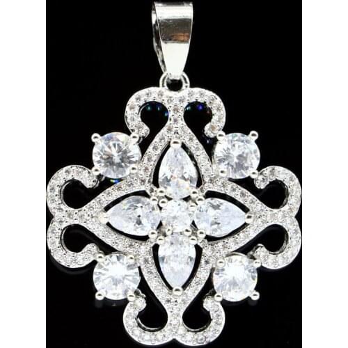 37x28mm SheCrown Elegant Created White Cubic Zircon Gift For Ladies Silver Pendant Wholesale Drop Shipping