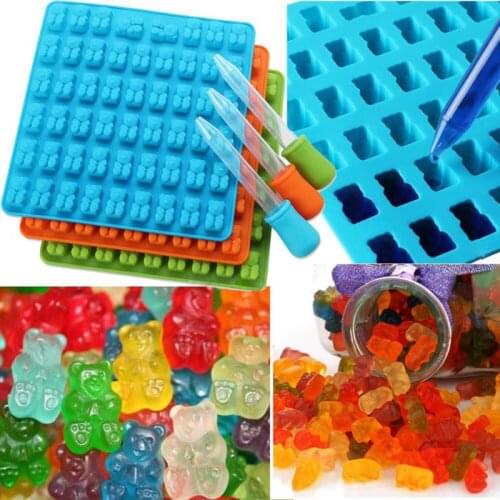 Fashion Cake Tools Mold 1 Set 50 Cavity Silicone Gummy Bear Chocolate Candy Maker Ice Tray Jelly Moulds Kitchen Cake Candy Mold