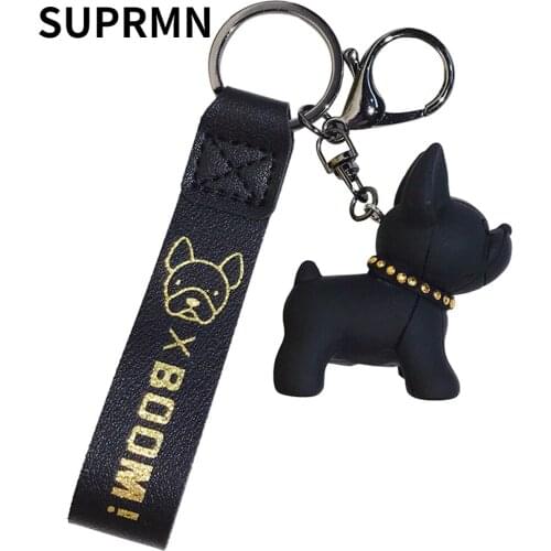 French fighting puppy keychain female cute creative bulldog key chain net red car key pendant backpack ornaments