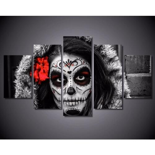 HD Print sugar skull day of dead Face Group Painting Canvas Print room decor poster picture canvas Free shipping DT-040