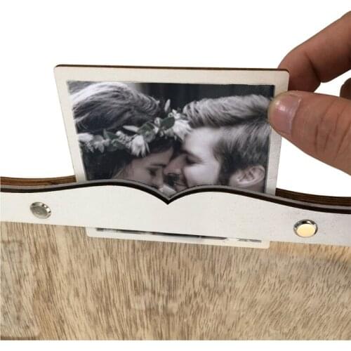 F2TE Personalized Wedding Guest Book Drop Top Frame Sign Book with Wooden Hearts Display Stand Photo Sticker Rustic Baby Shower