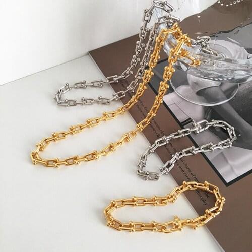 INS Seiko Color Preservation Europe and America Cold Thick Chain Necklace Net Red Same Simple U-shaped Bamboo Clavicle Chain